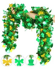 33 FT St Patricks Day Tinsel Garland Decor Gold Green Shamrock Hat Tinsel Gar...