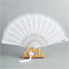 White lace hand folding fan bridal dance prop floral handheld fan