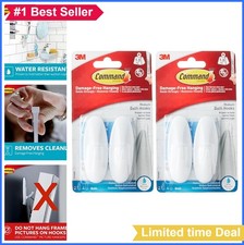 Adhesive Hooks 2 Pack White Water Resistant Damage Free Bathroom Towel