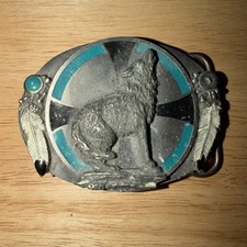 Vtg 1993 WOLF HOWLING Animal Indian ArtWork Siskiyou Co Belt Buckle