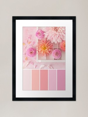 Dahlie Farbpalette in rosa und o gerahmtes Wandbild Poster Leinwanddruck Bild