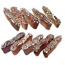 Fabric Wooden Stamps Creative Border Pattern Printing Blocks Set of 10 Htag2159