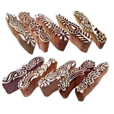 Fabric Wooden Stamps Creative Border Pattern Printing Blocks Set of 10 Htag2159