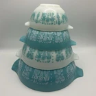 Vintage Pyrex Amish Butterprint Cinderella Mixing Bowl 4 Set Turquoise #441-444