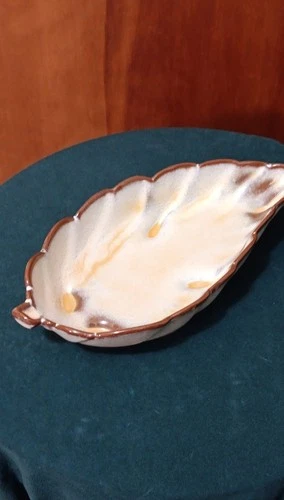 Frankoma Leaf Ceramic Candy Dish Brown Cream Glossy Pottery 225