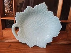 Vintage Fenton Glass Leaf Plate Dish Light Aqua Blue