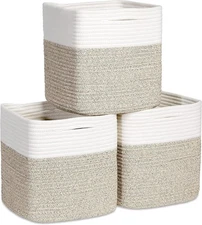 Storage Cubes 11 Inch Cotton Rope Woven Baskets for Organizing, 3-Pack | Cube