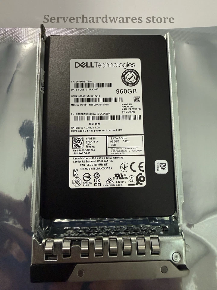 New Dell R0P7D 960GB SATA 6Gb/s 512e Read Intensive  2.5in Hot-Plug SSD HDD - Image 2 of 4