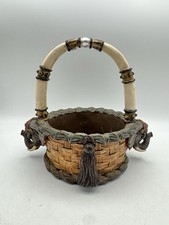 Vintage Orions Elephant Basket W Tusk Handle Resin Jungle Safari Decor 2002