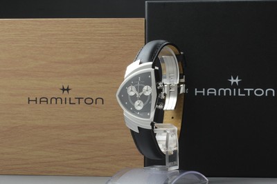 [mit Box, Papier] HAMILTON Ventura H244121 Chronograph Quarz schwarzes Ziffer...