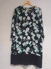 M&S Marks & Spencer Thin Floral Dress Size 16 Smart Black Work Office Light Airy