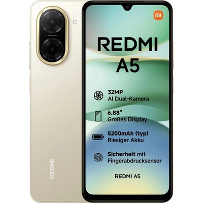 Xiaomi Redmi A5 64 GB Sandy Gold Dual SIM Smartphone Handy Mobiltelefon