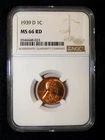 1939-D LINCOLN WHEAT CENT NGC MS 66 RD