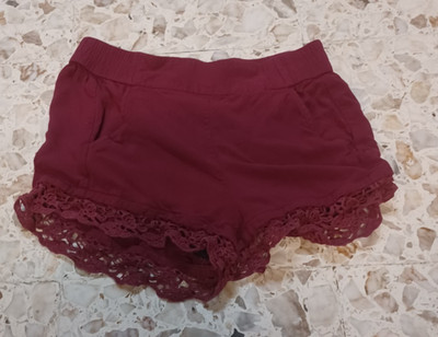 Express Women's Short Shorts with Lacy Hem XS Dark Red