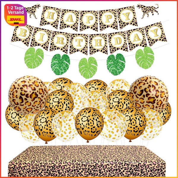 Geparden Geburtstagsdekorationen Happy Birthday Banner Ballons Tischdecke-image
