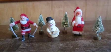 Vin. lot of Seven Teeney Tiny Christmas Figures &Trees.  1 1/2 to 2 inch in size