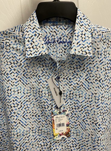 ROBERT GRAHAM Men’s Greco Shirt S Multi Blue Mosaic Stretch Classic Fit NWT $188