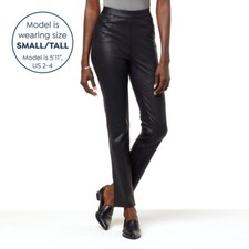 DG2 by Diane Gilman Women's Coated Knit Pull On Slim Pant, Black, ST
