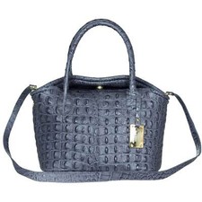 Aura Italian Made Gray Croc Embossed Genuine Leather Small Tote Handbag