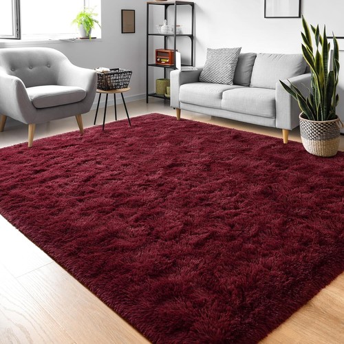 Rugs for Bedroom Living Room, 5x7 ft Burgundy Red Area Rug, Fluffy Soft Washa... - Picture 7 of 8
