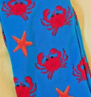   HOT SOX Crabs & Starfish Men's Blue Crew Socks NWT Tropical Sea Life 