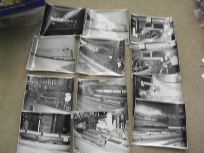 Einzigartiges Konvolut 12 alte Originalfotos von Spielzeugeisenbahn Lokomotiven 8x10