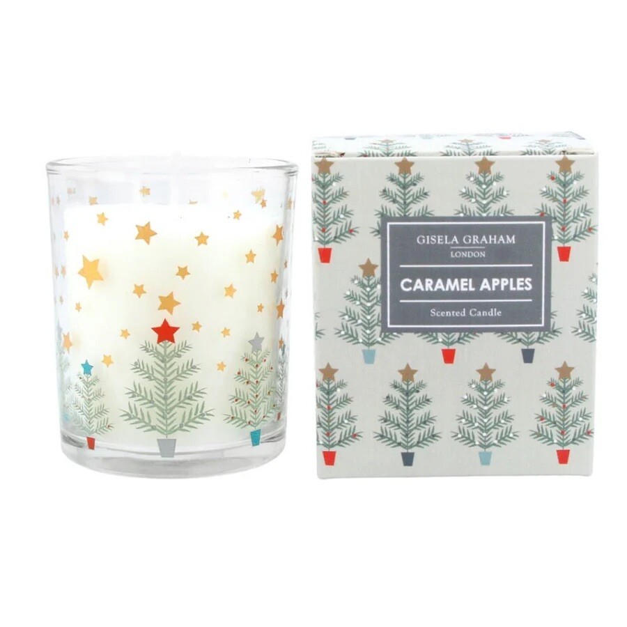 Trees & Stars Scented Small Boxed Glass Candle Pot, Christmas Gift Gisela Graham