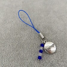 COURAGE Cell Phone Charm Strap Antique Silver Tone Crystal Bead Blue Bling New
