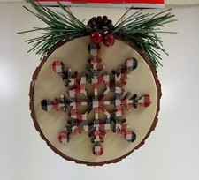 1-Snowflake wood Ornament Black White Red Buffalo Check 4"X4"