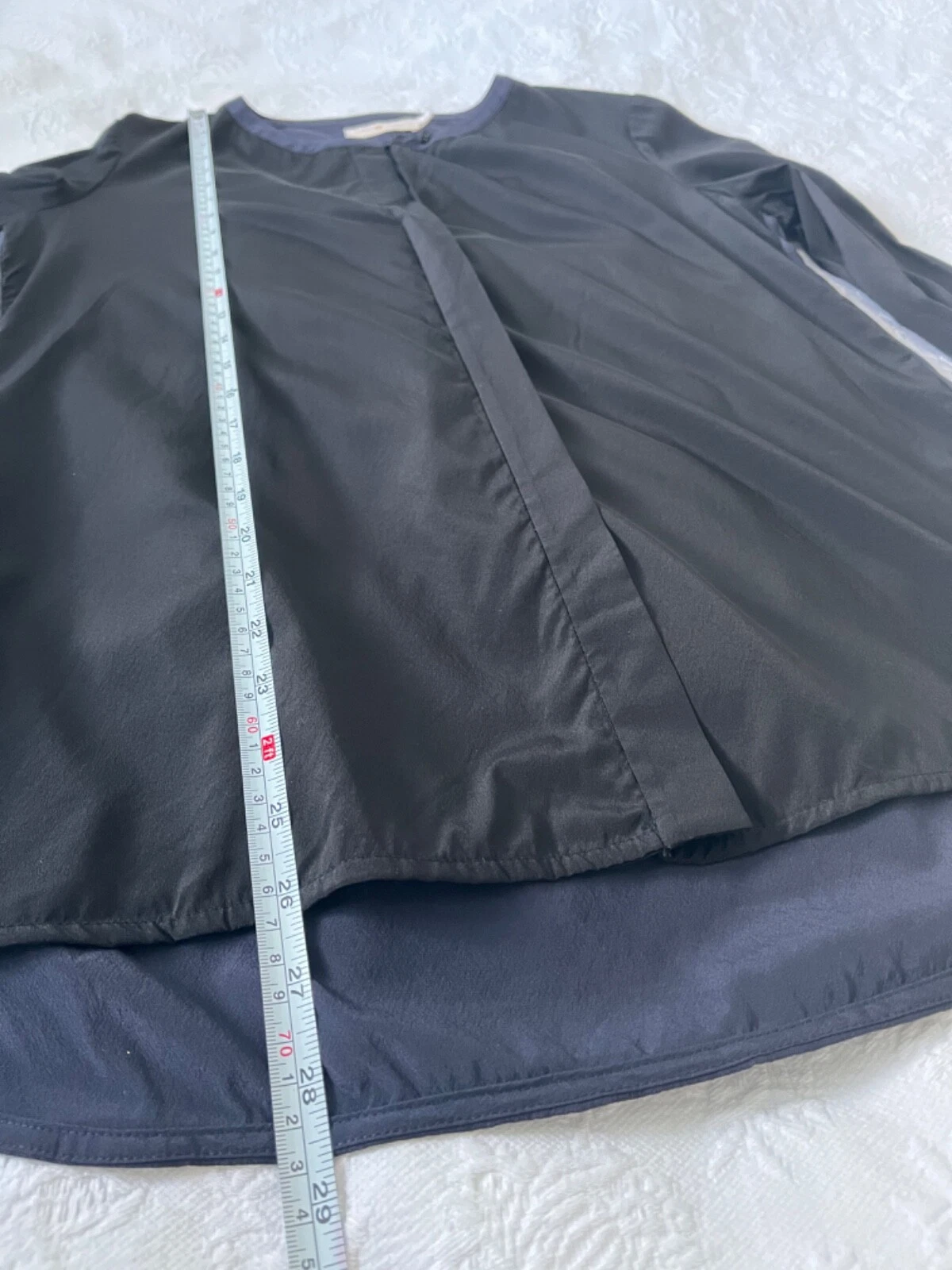 Camicia tunica Meg Tory Burch nera blu navy manica lunga seta donna taglia US4