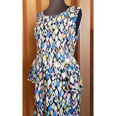Day & Night NWT size large sleeveless blue & cream peplum dress | eBay