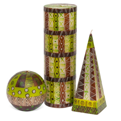 KAPULA - GROSSE HANDBEMALTE KERZEN - MACADAMIA - FAIRTRADE - SÜDAFRIKA