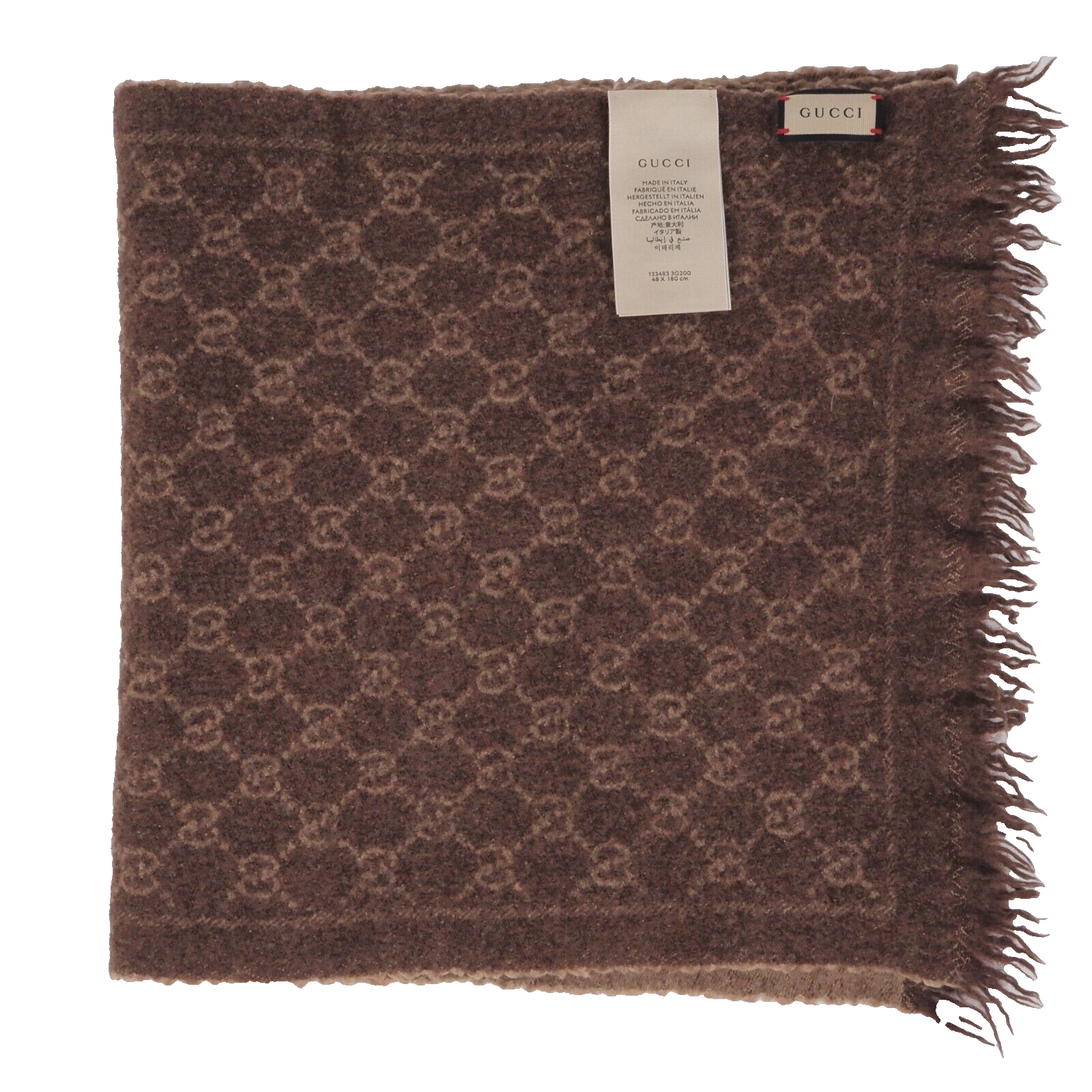 GUCCI warm scarf 100% wool luxury designer 133483 brown 36 x 140 cm OP: €390