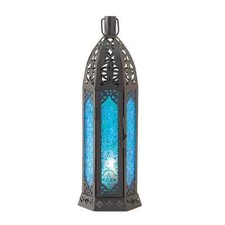 Blue Colored Glass Floret Candleholder Lantern Decor 13 inch Tall free shipping