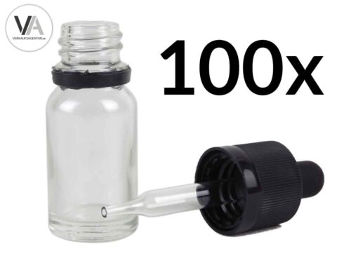 100x Pipettenflaschen Liquidflaschen Apothekerflaschen mit Sauger Klarglas 10ml - Afbeelding 1 van 3
