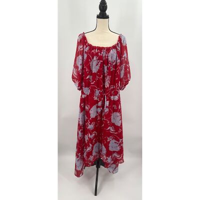 tommy hilfiger off the shoulder dress Tommy Hilfiger Dress Women's 20W Floral Red Off Shoulder Sheer Sleeves