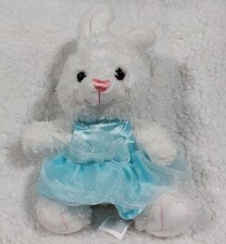 Easter Bunny Plush White Stuffed Animal With Blue Dress 8" Tall by 6" Wide