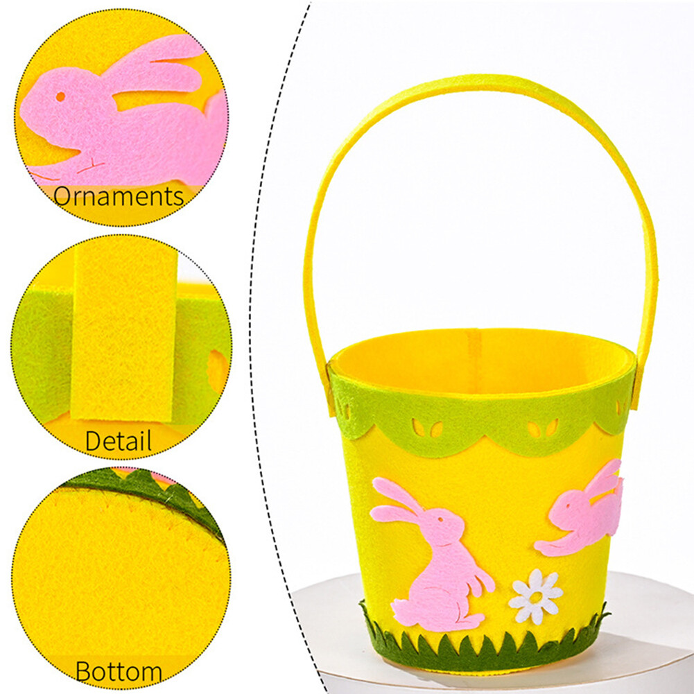 Happy Easter Basket Round Portable Nonwoven Fabric Storage Bucket