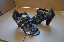 DKNYC Women's Josie Black Leather Studded Heels