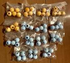 Lot of 61 Round Macrame Craft Wooden Beads 22mm Vintage Marble Yellow Blue