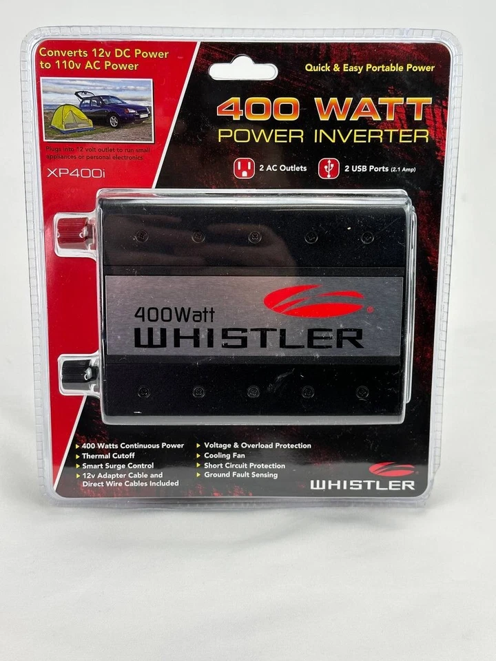 Whistler XP400i 400 Watt Power Inverter 2 USB Ports 2 AC Outlets 12V DC to AC - Image 2 of 4