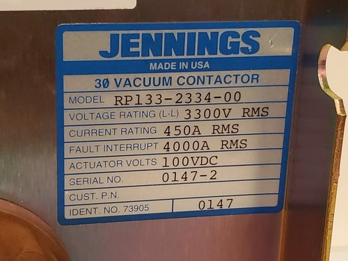 Jennings RP133-2332-00 450A RMS 1500V RMS 3ph 115/110V Vakuumschütz - Bild 3 von 7