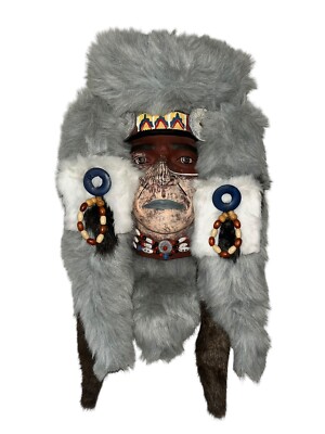 Native American Spirit Mask Wall Hanging Hand Painted On Wood Base