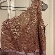 Davids Bridal Womens Dress Sz 14 Color Rose Gold Short One Shoulder Lace NWT