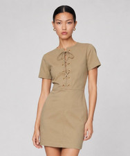 Michael Kors Lace Up Sheath Dress Sz 0 Beige Safari Chic Quiet Luxury Preppy