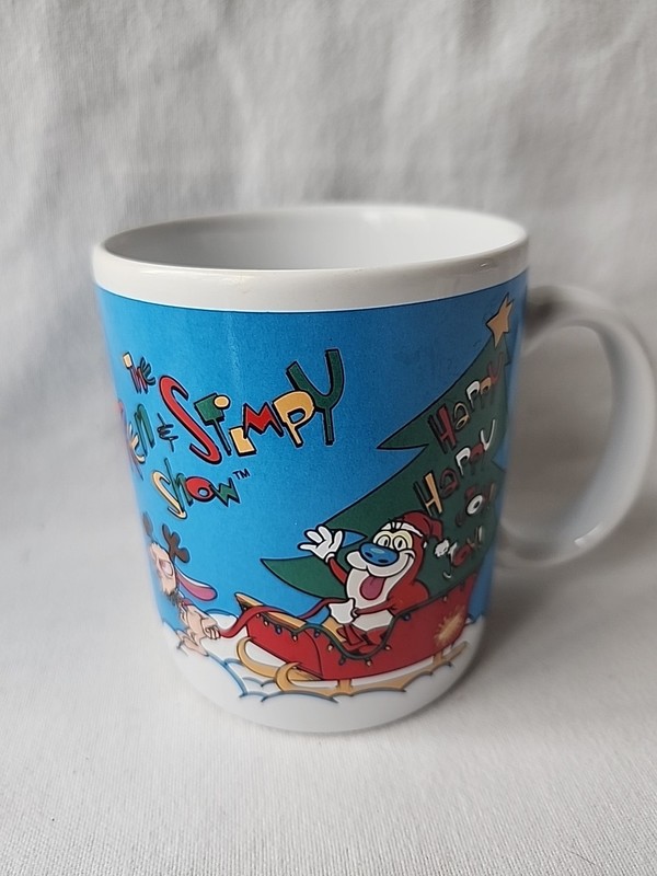 Vtg Nickelodeon 1992 Ren & Stimpy Show Christmas Coffee Cup Mug from Dakin
