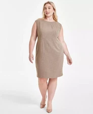 Kasper Plus Size Cap-Sleeve Shell Dress Women's 20W Cypress Grey Zip Closure