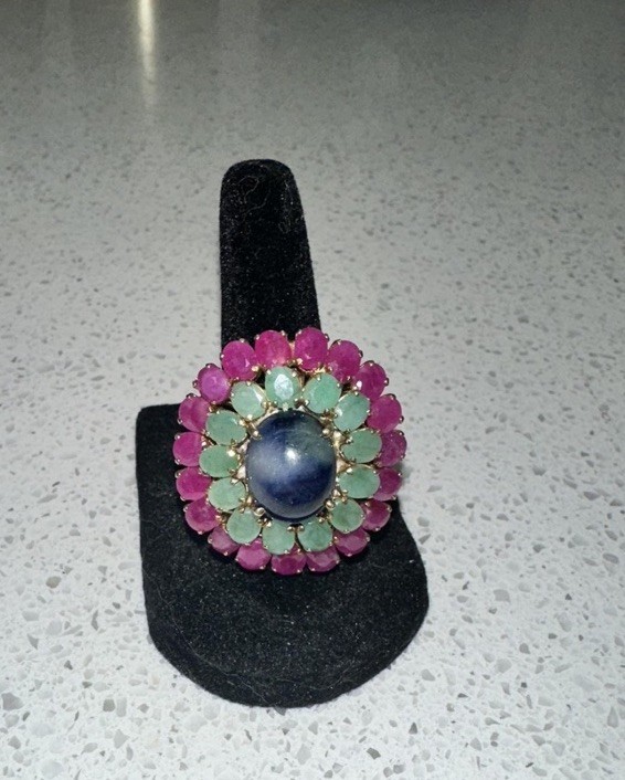 Sapphire, Emerald And Ruby Cocktail Ring - image 1