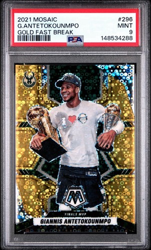 2021-22 Panini Mosaic - Giannis Antetokounmpo Fast Break Gold /10 PSA 9 Bucks