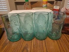 4 BLENKO GLASS  PINCHED TUMBLERS 6" Aqua Blue Green